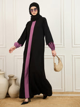 Black and pink abaya with Black Georgette Hijab